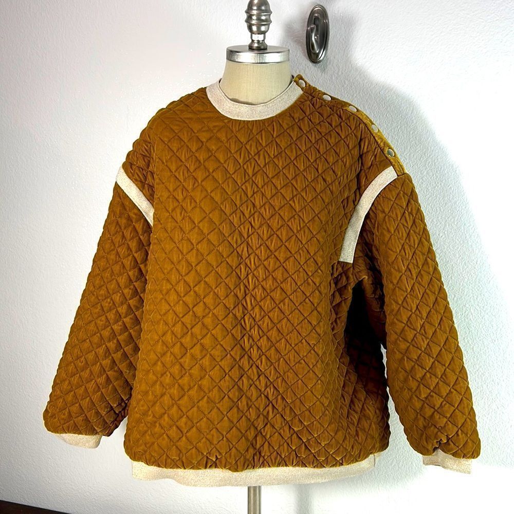 Zara Trafaluc Collection Womens Quilted Sweater Velvet Snap Lined Mustard Small